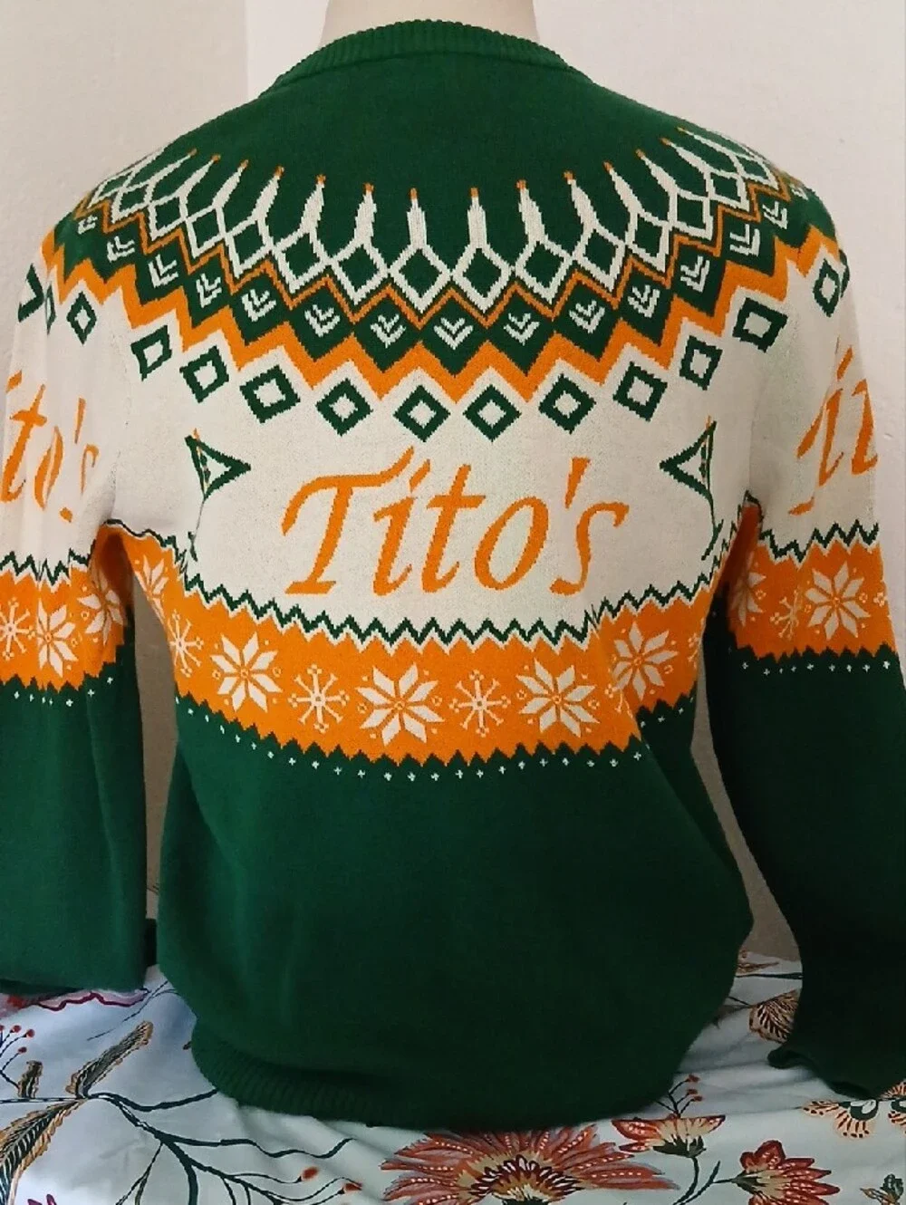 Tito's Green & Orange Holiday Sweater